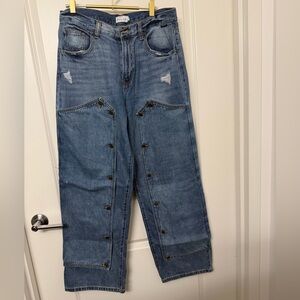 Vintage-Style Panel Denim Jeans